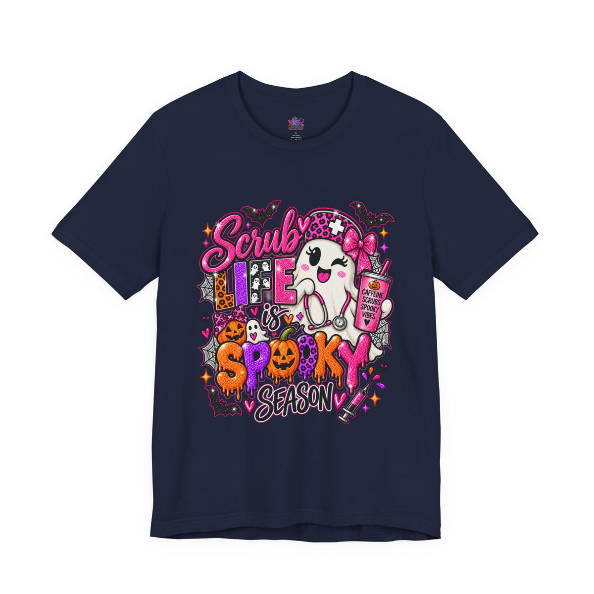 Spooky Season Scrub Life Graphic Tee — Halloween Nurse & Healthcare Cartoon Shirt
