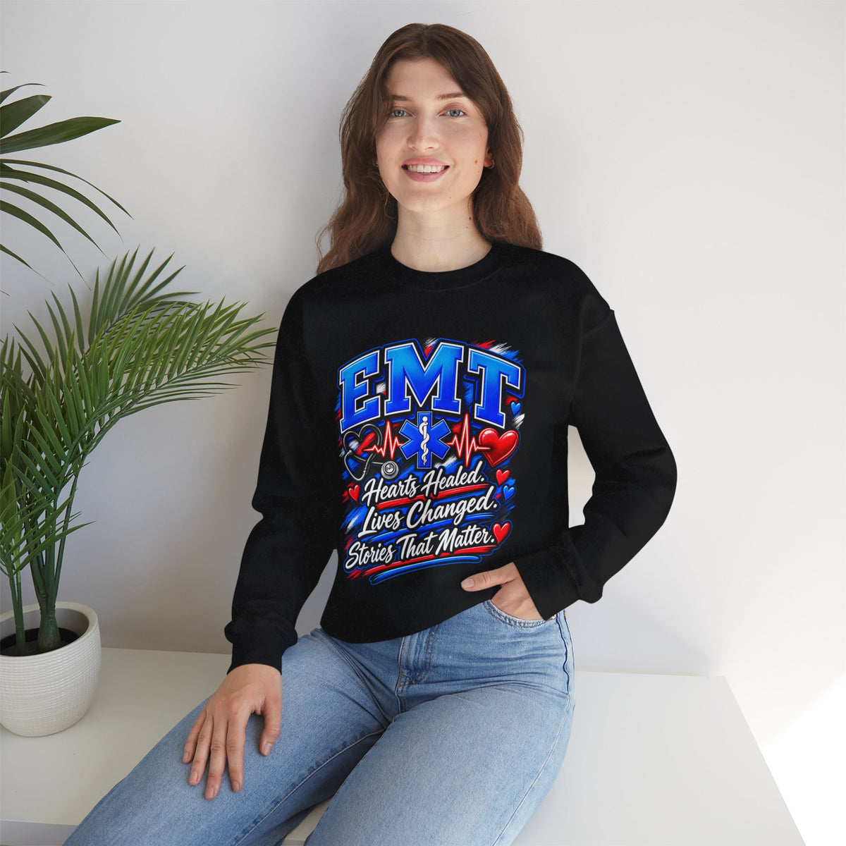 EMT Crewneck Sweatshirt — Hearts Healed, Lives Changed, Stories That Matter