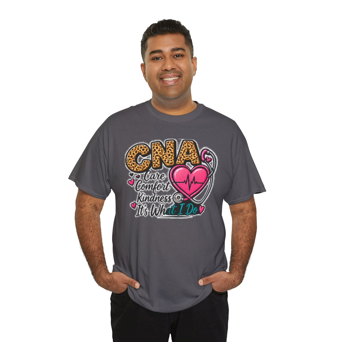 CNA Tee - "Care Comfort Kindness" Heartbeat Stethoscope Shirt for Nursing Assistants