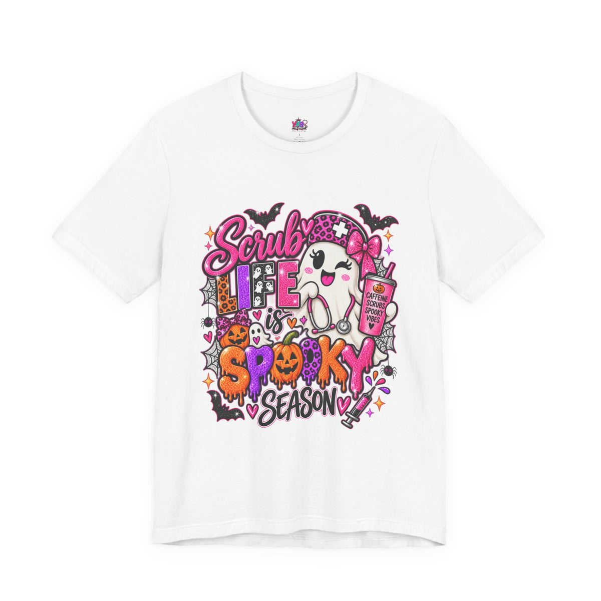 Spooky Season Scrub Life Graphic Tee — Halloween Nurse & Healthcare Cartoon Shirt