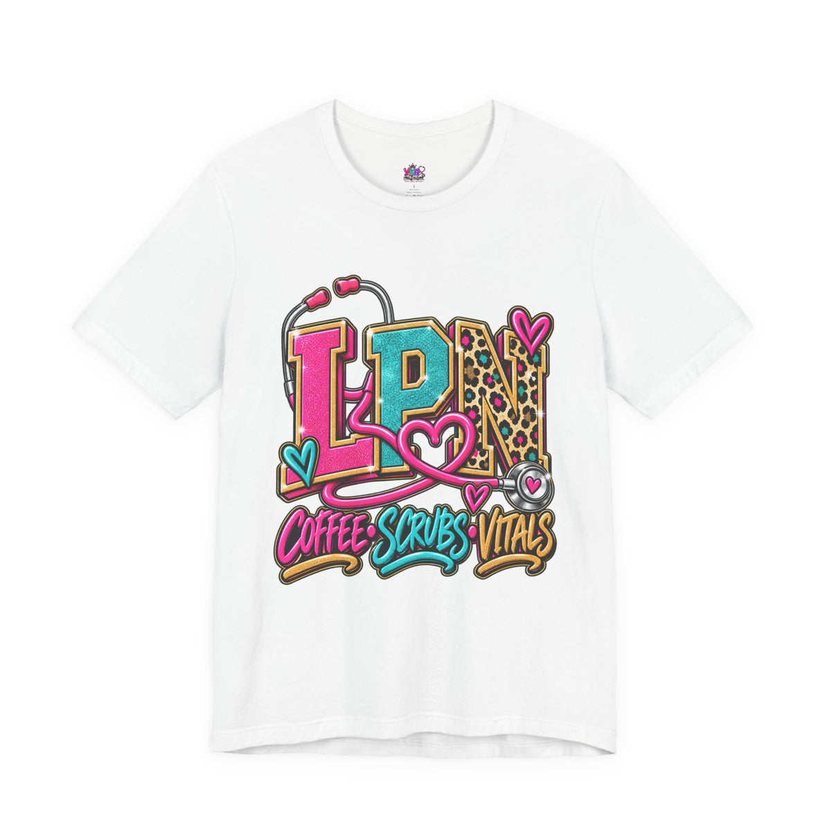 LPN Tee — “Coffee, Scrubs, Vitals” Colorful Stethoscope Design