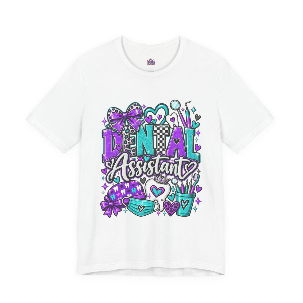 Dental Assistant T‑Shirt — Cute Purple & Teal Doodle Design