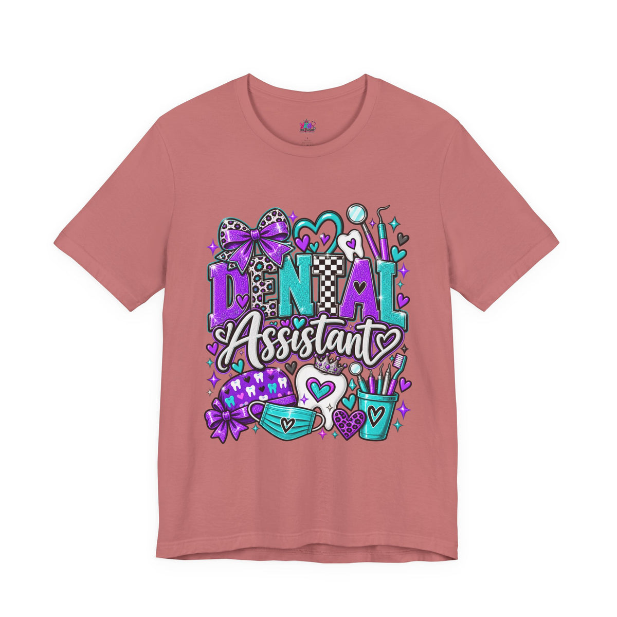 Dental Assistant T‑Shirt — Cute Purple & Teal Doodle Design