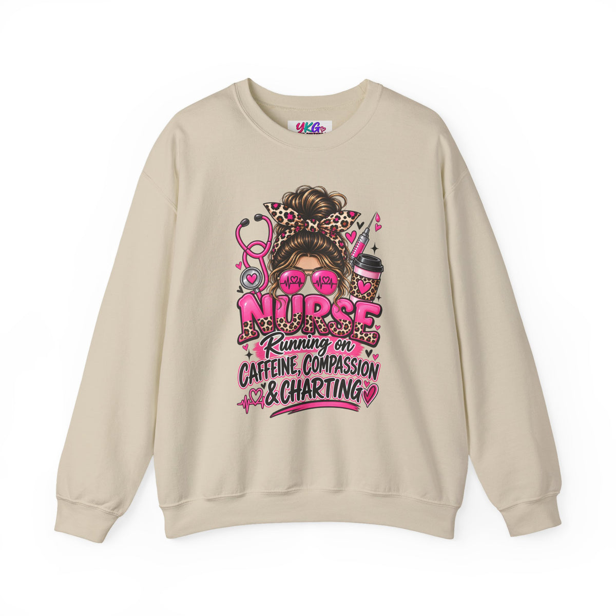 Registered Nurse Crewneck Sweatshirt — Caffeine, Compassion & Charting