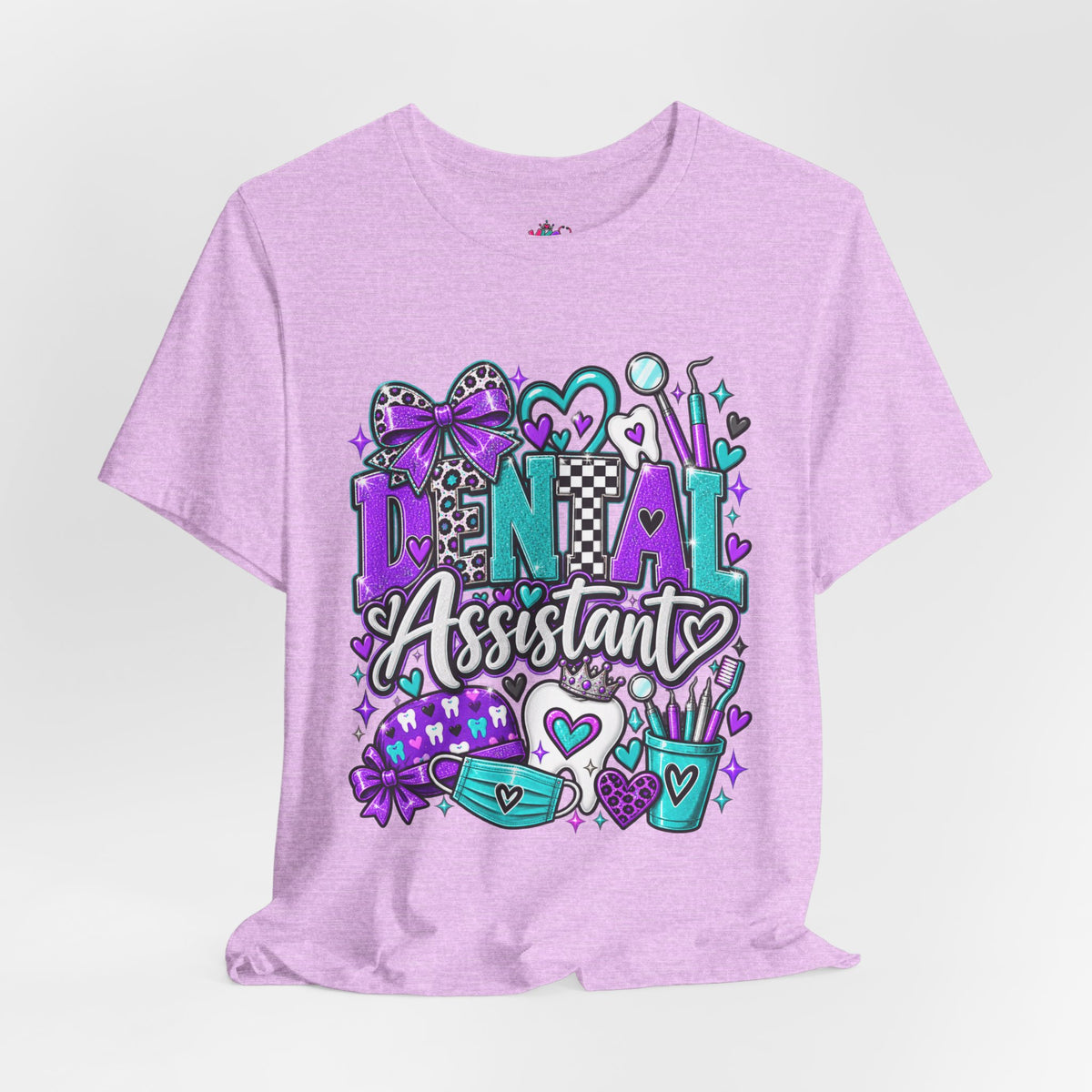 Dental Assistant T‑Shirt — Cute Purple & Teal Doodle Design