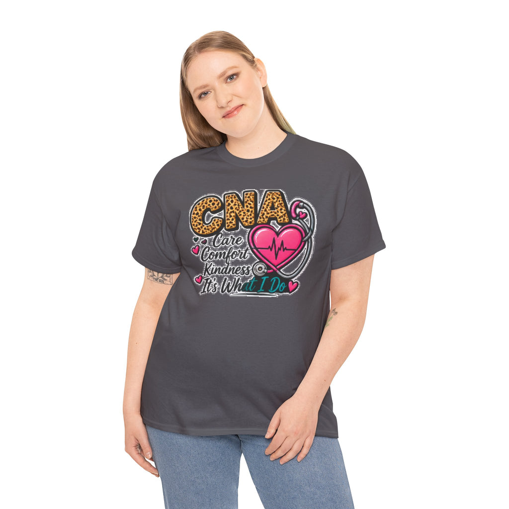 CNA Tee - "Care Comfort Kindness" Heartbeat Stethoscope Shirt for Nursing Assistants