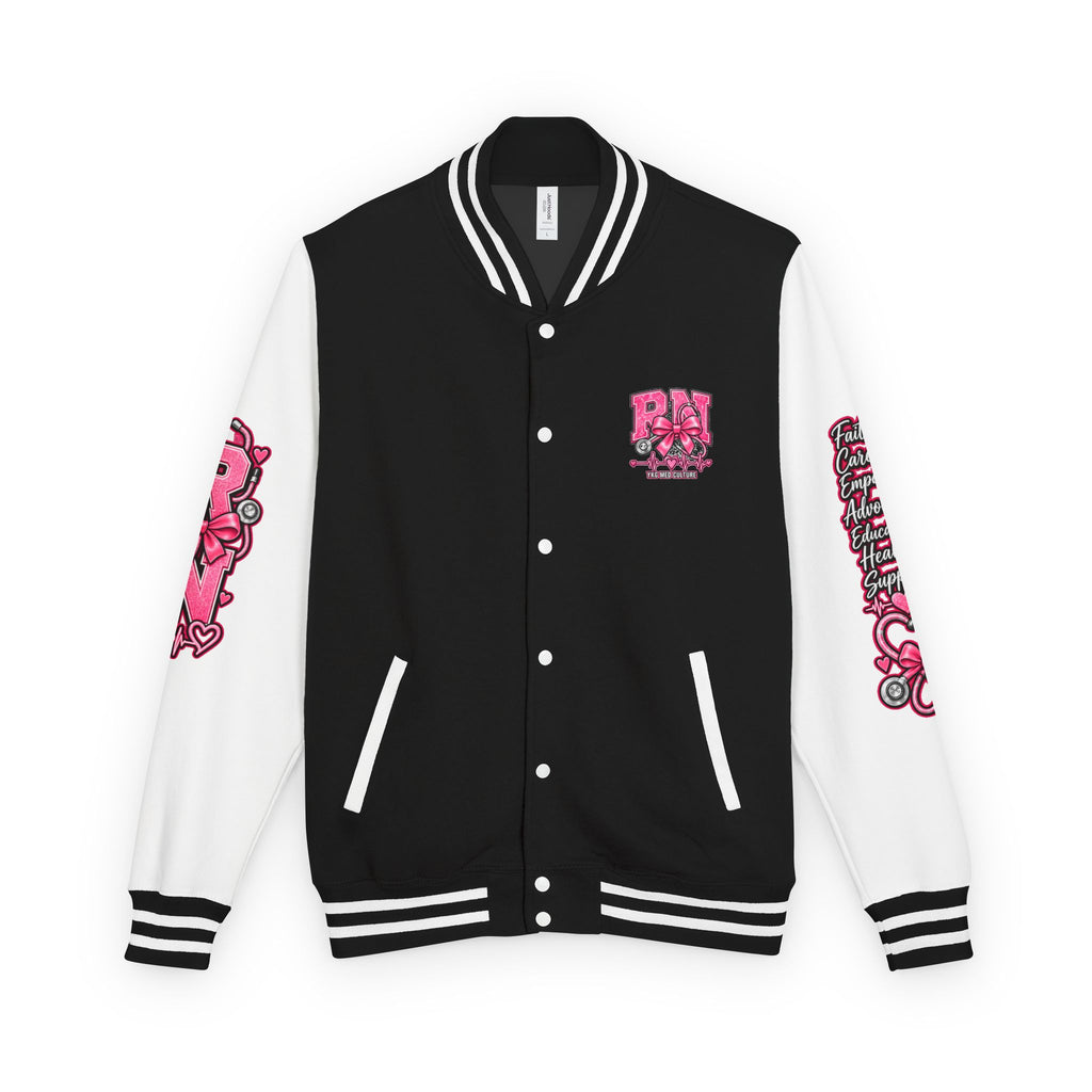 RN Registered Nurse Letterman Jacket — Pink Bow Varsity Jacket for Nurses