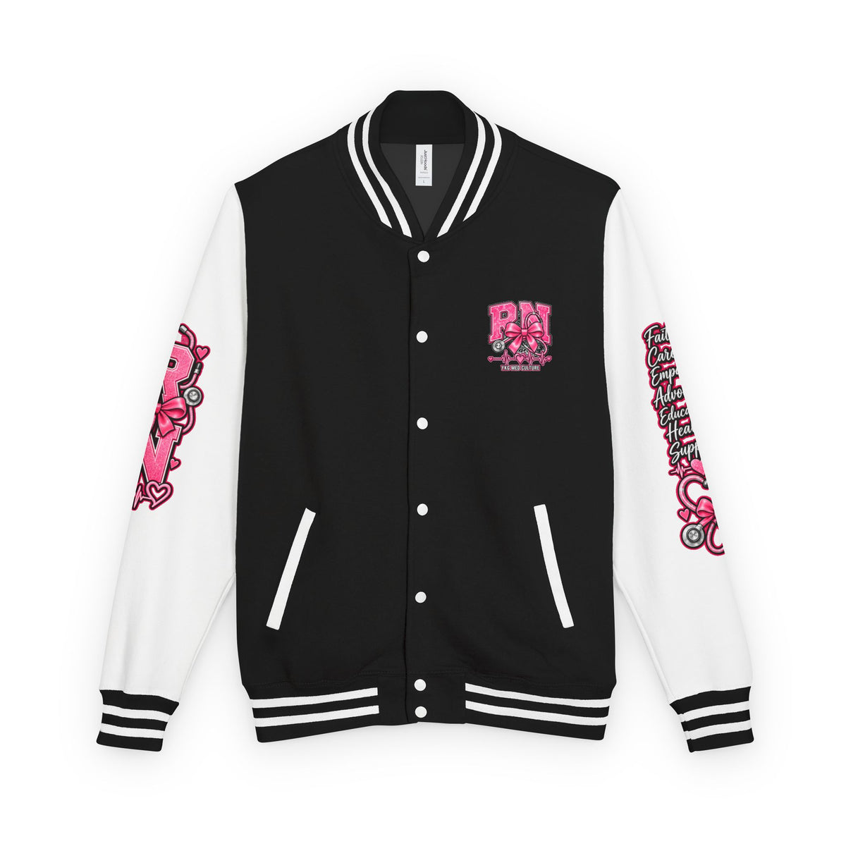 RN Registered Nurse Letterman Jacket — Pink Bow Varsity Jacket for Nurses