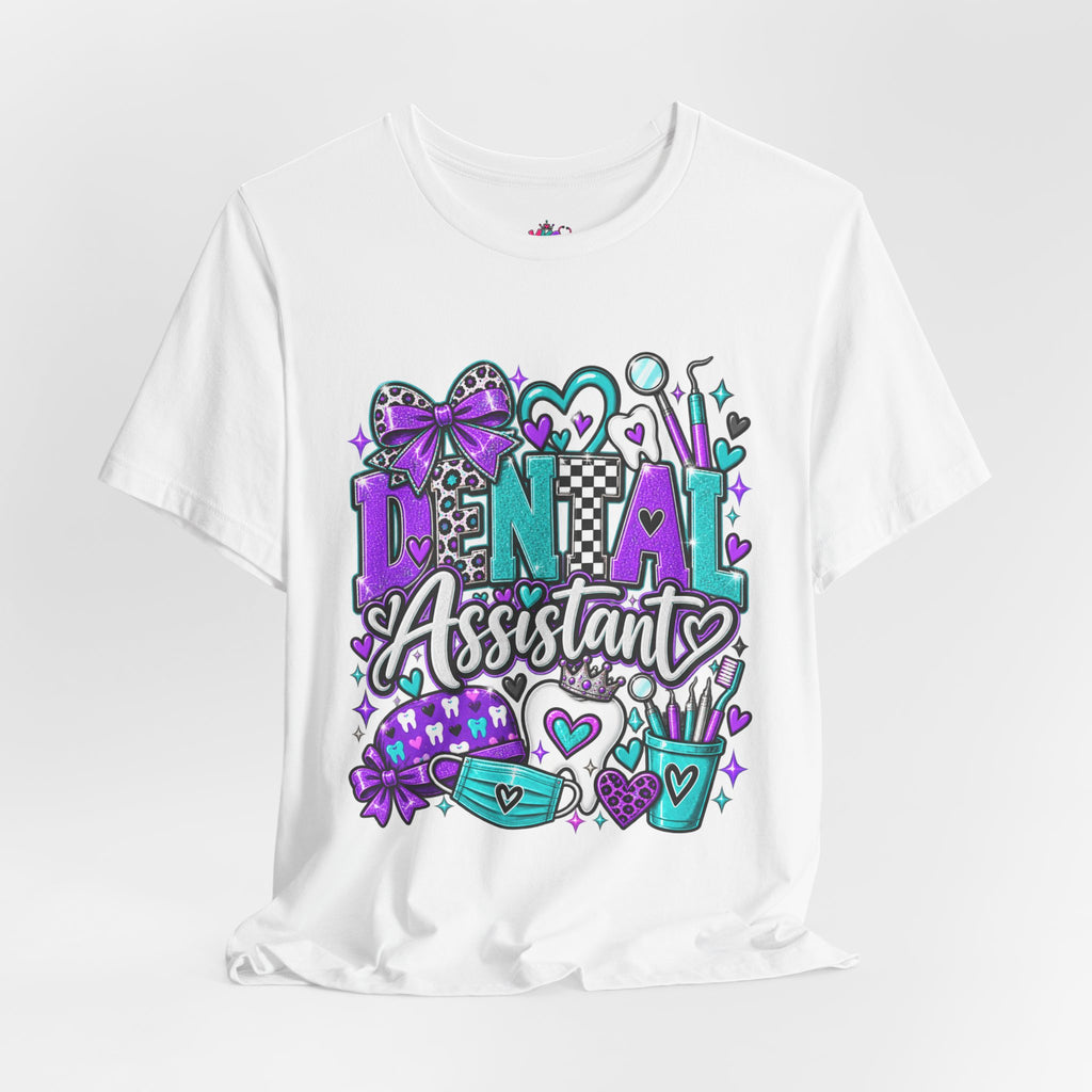 Dental Assistant T‑Shirt — Cute Purple & Teal Doodle Design
