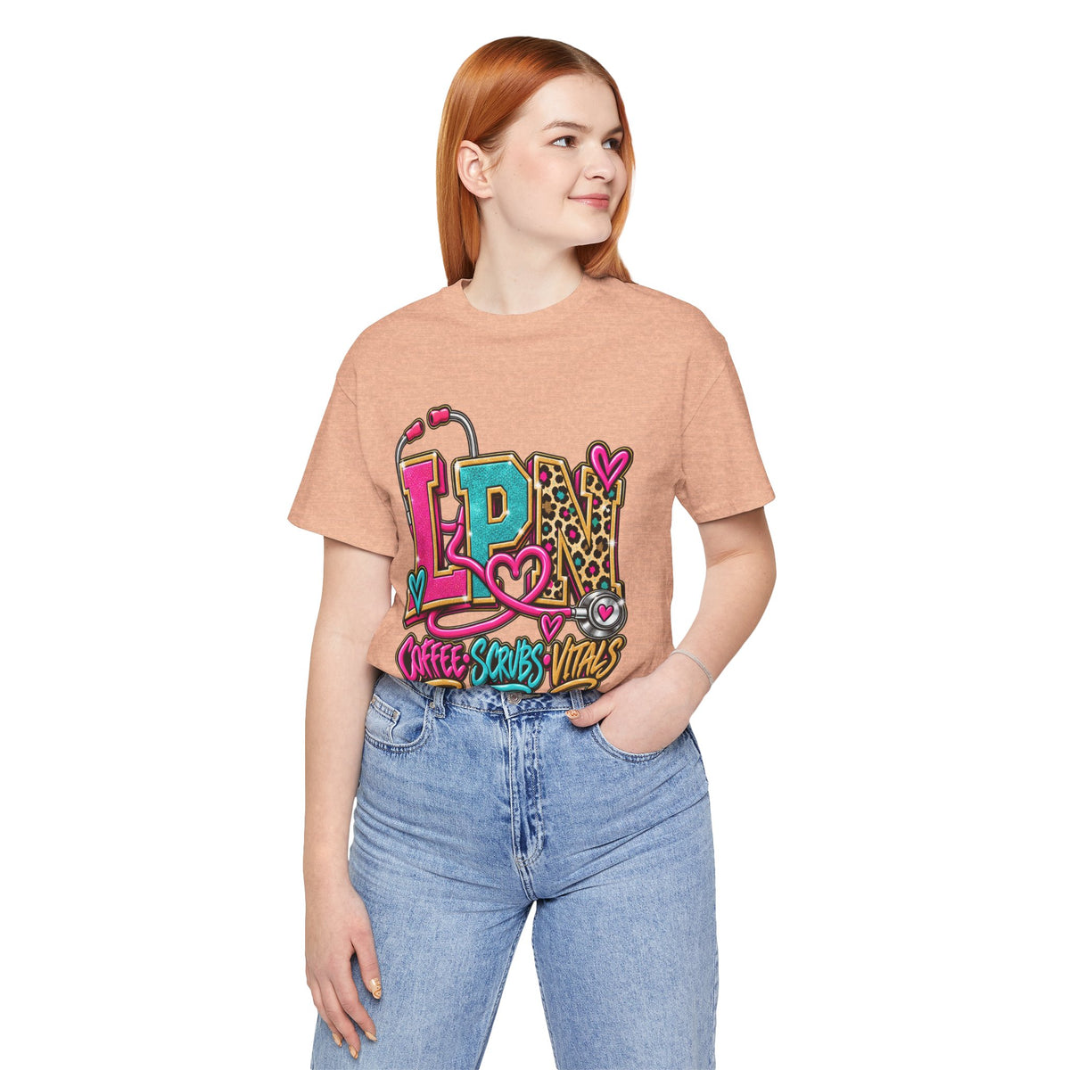 LPN Tee — “Coffee, Scrubs, Vitals” Colorful Stethoscope Design