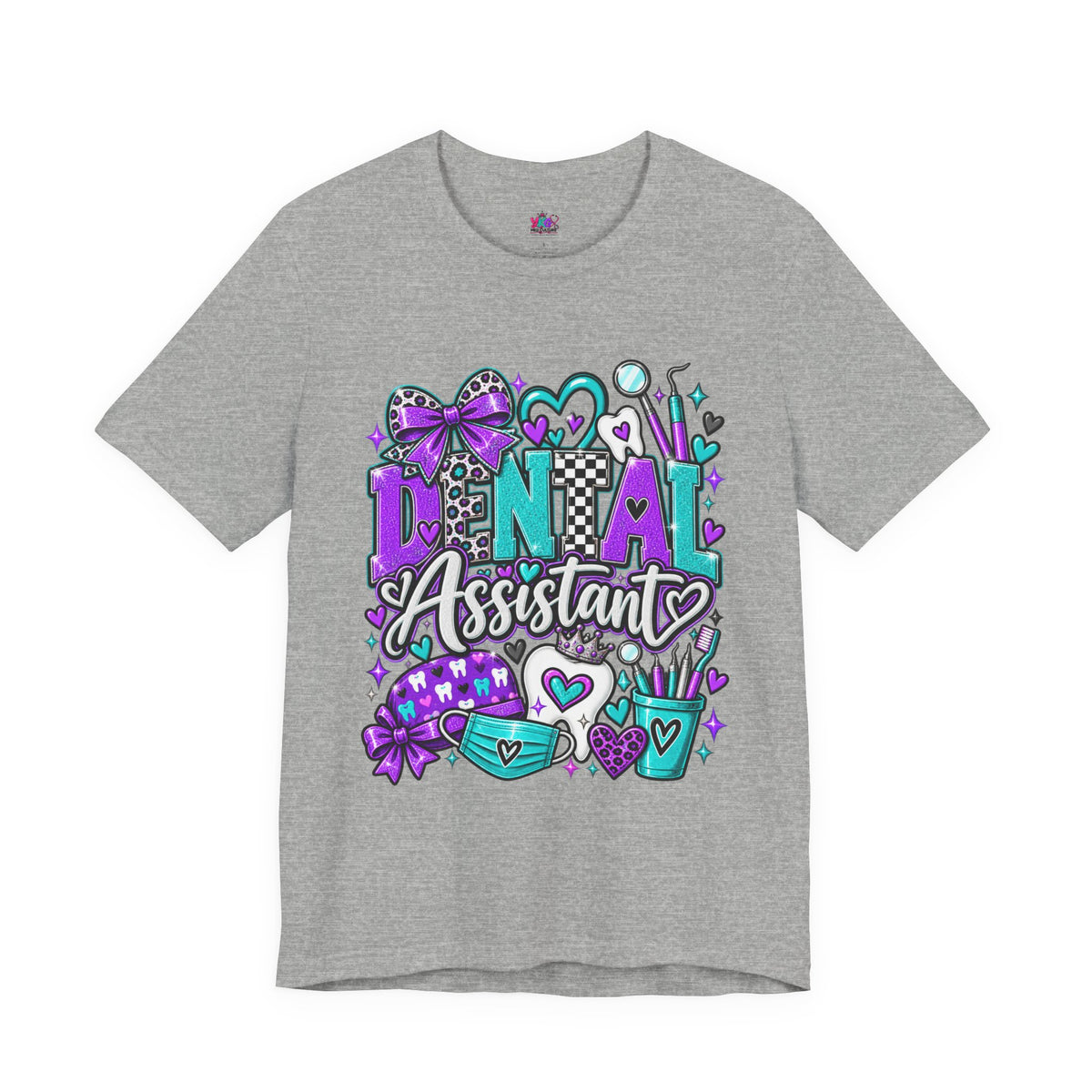 Dental Assistant T‑Shirt — Cute Purple & Teal Doodle Design