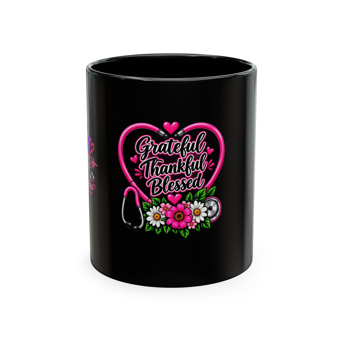 Grateful Thankful Blessed Nurse Mug — Floral Stethoscope Ceramic Coffee Cup