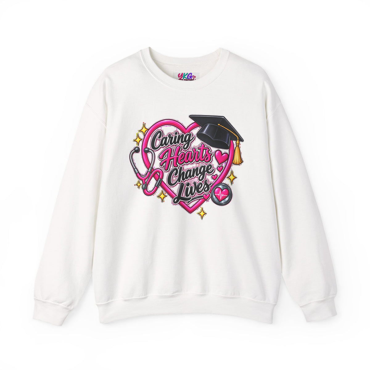 Caring Hearts Change Lives Sweatshirt — Nurse Graduation Stethoscope Crewneck