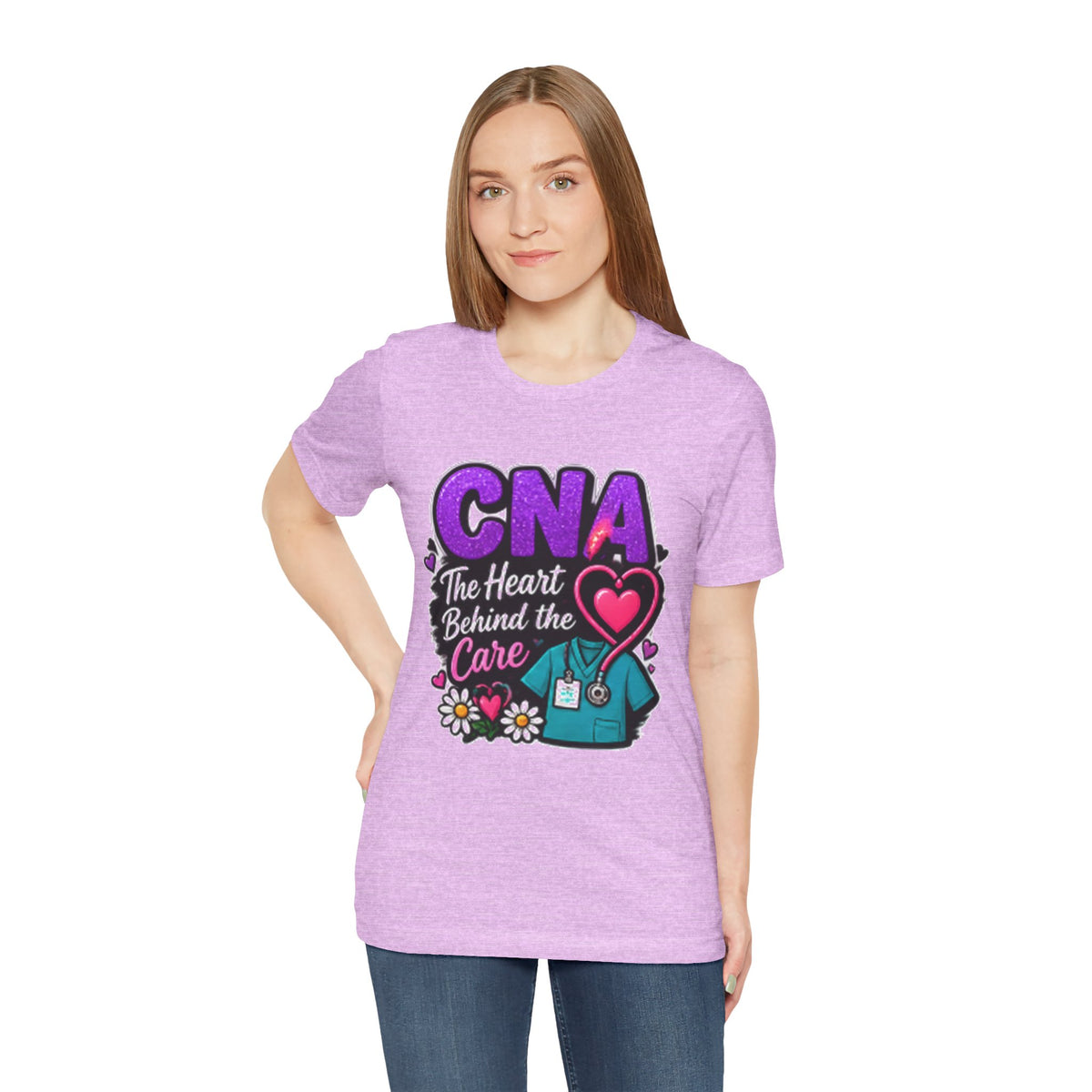 CNA T-Shirt — “The Heart Behind the Care” Nursing Scrubs Tee