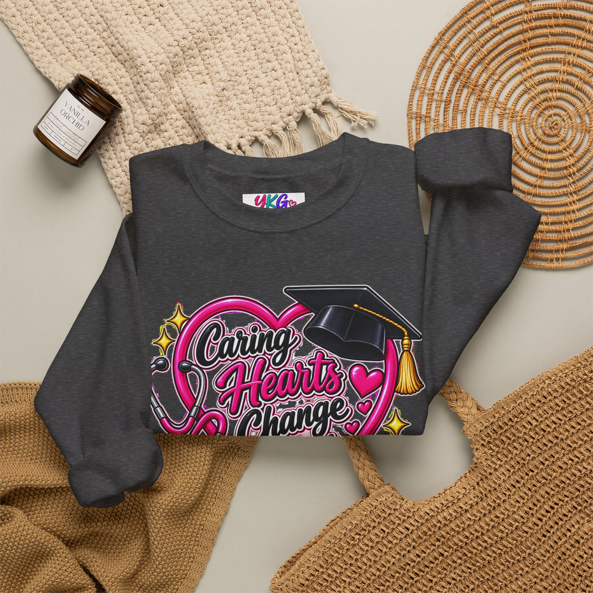 Caring Hearts Change Lives Sweatshirt — Nurse Graduation Stethoscope Crewneck