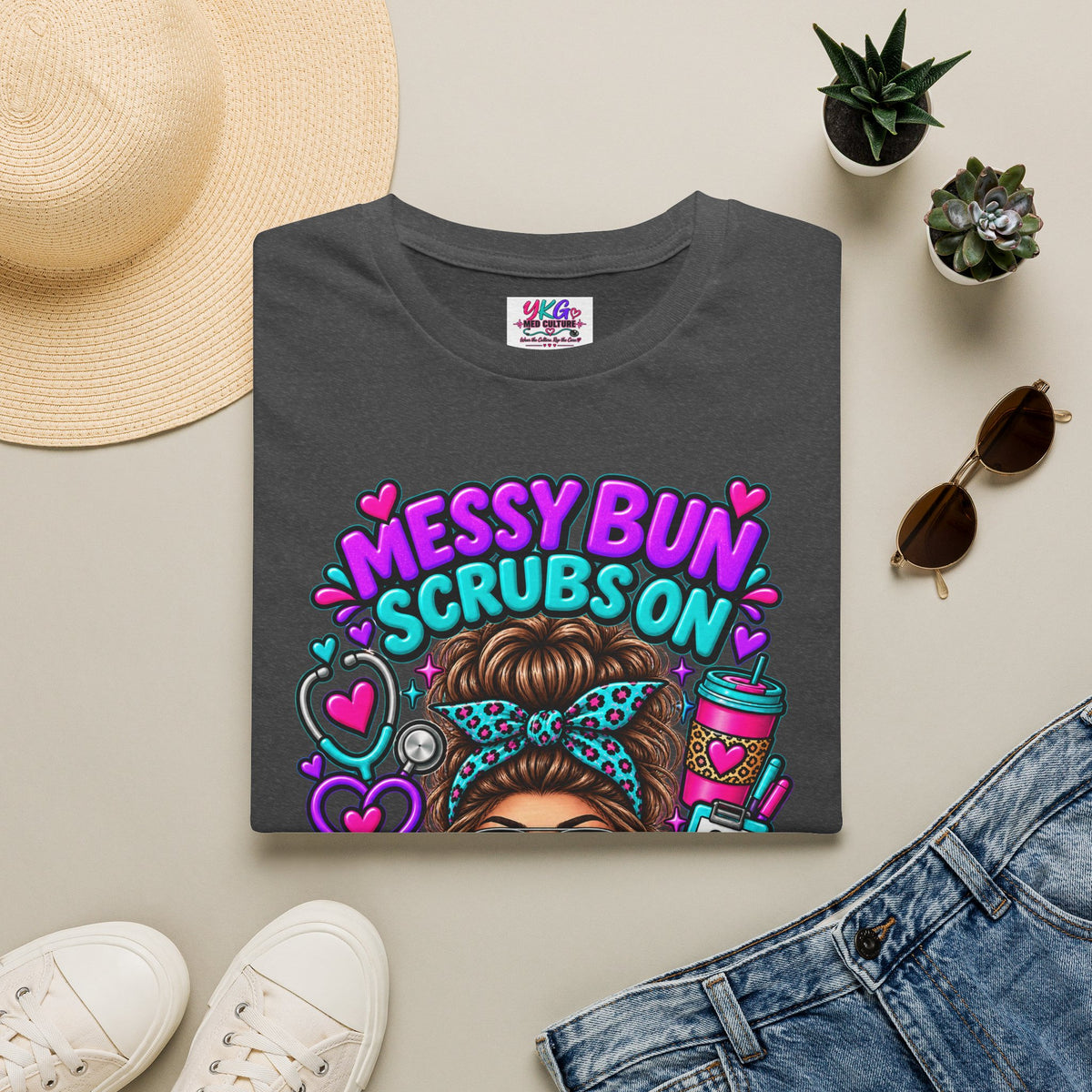 Messy Bun, Scrubs On Tee — Coffee Strong Nurse Shirt