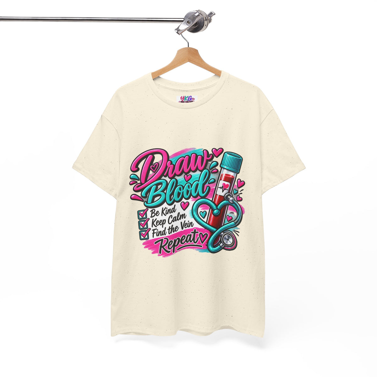 Draw Blood Nurse T-Shirt — Cute Medical Phlebotomy Tee (“Draw Blood: Be Kind, Keep Calm, Find the Vein, Repeat”)