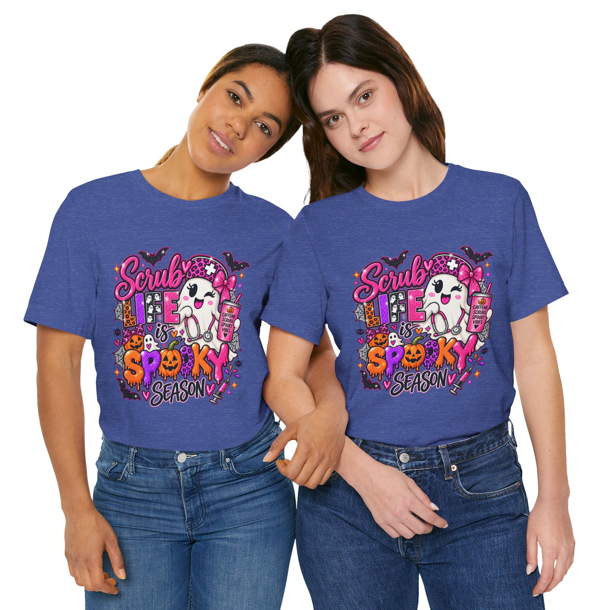 Spooky Season Scrub Life Graphic Tee — Halloween Nurse & Healthcare Cartoon Shirt