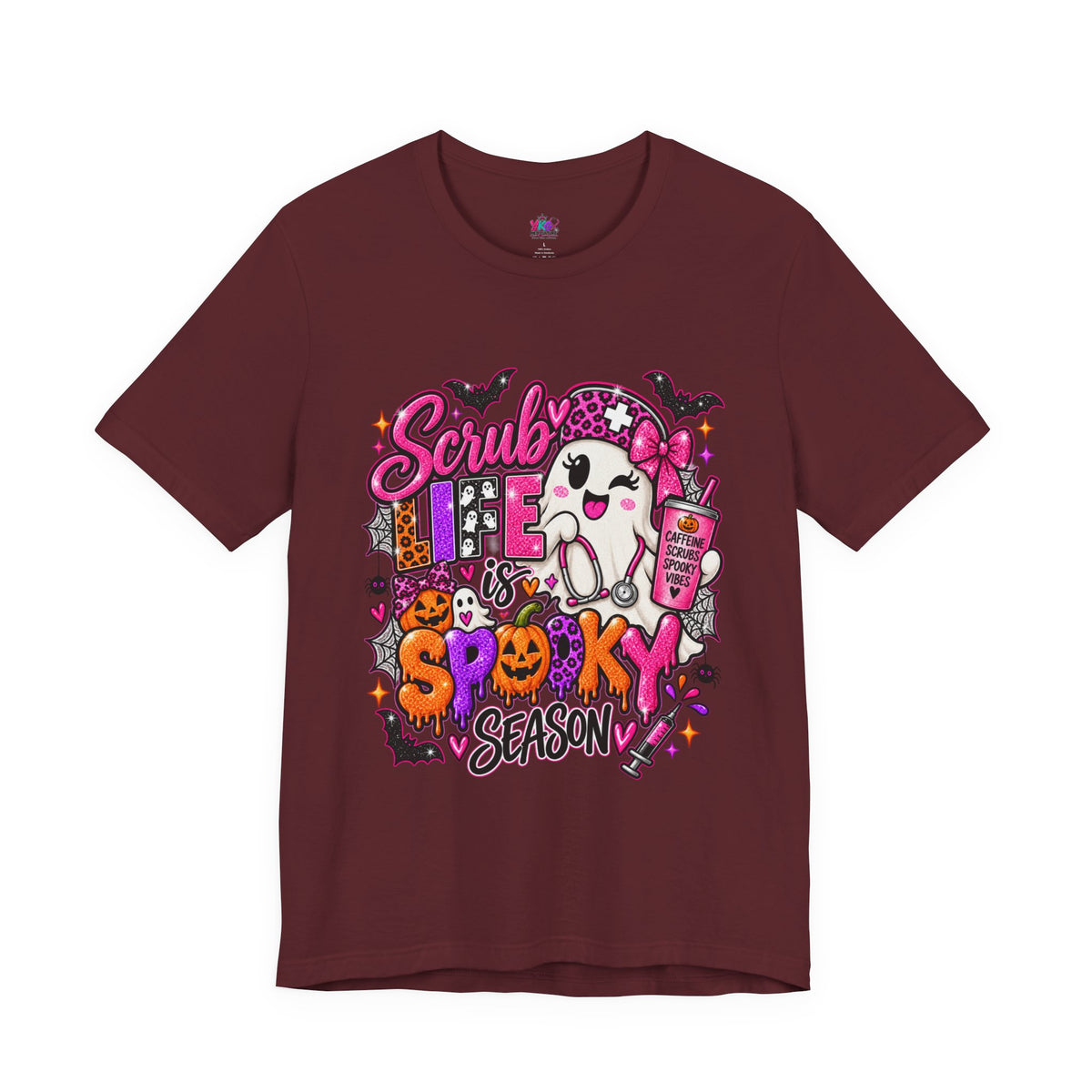 Spooky Season Scrub Life Graphic Tee — Halloween Nurse & Healthcare Cartoon Shirt