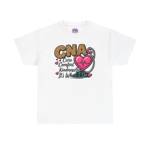 CNA Tee - "Care Comfort Kindness" Heartbeat Stethoscope Shirt for Nursing Assistants