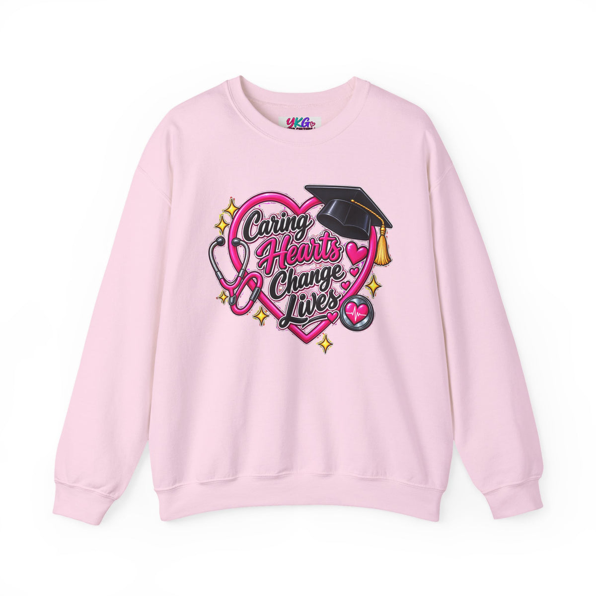 Caring Hearts Change Lives Sweatshirt — Nurse Graduation Stethoscope Crewneck