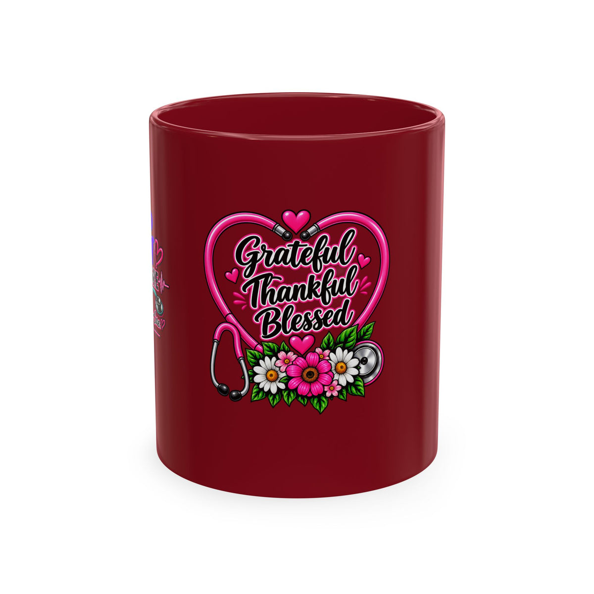 Grateful Thankful Blessed Nurse Mug — Floral Stethoscope Ceramic Coffee Cup