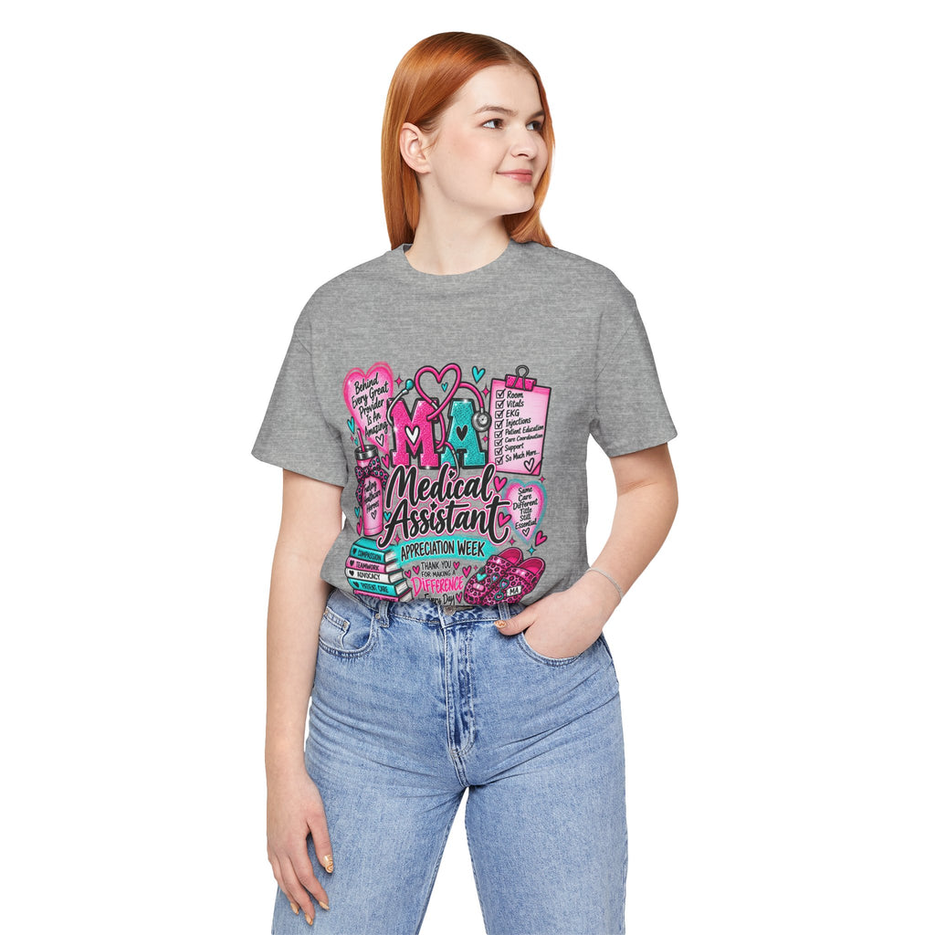 Medical Assistant Appreciation Week T-Shirt — Cute Pink & Teal Hearts Design