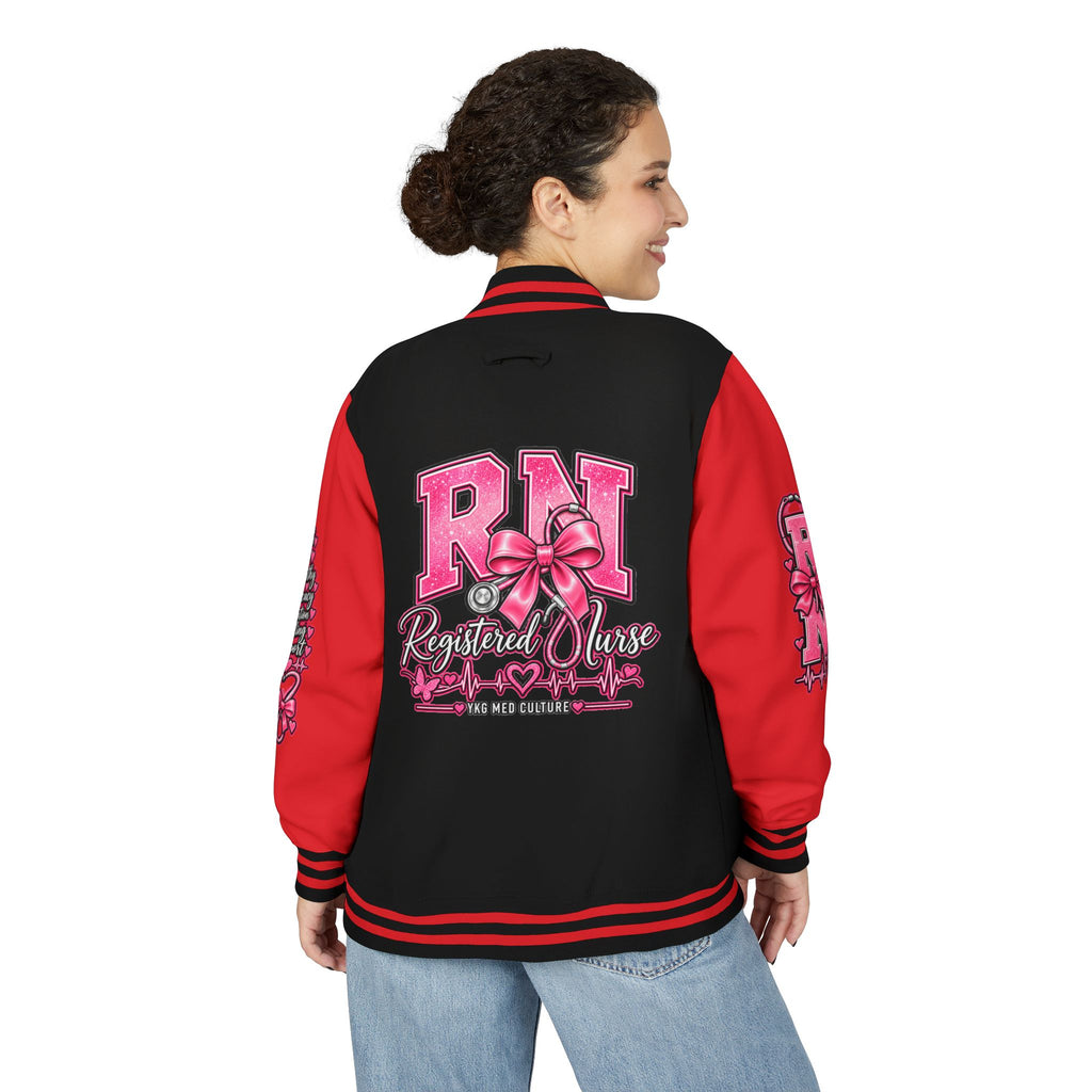 RN Registered Nurse Letterman Jacket — Pink Bow Varsity Jacket for Nurses