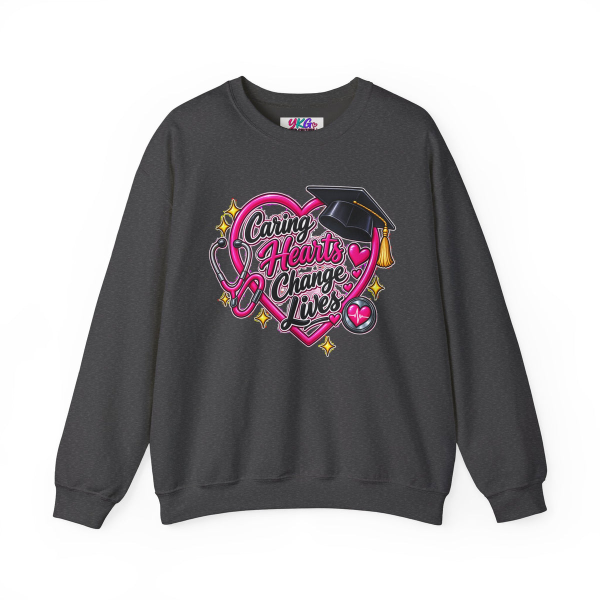 Caring Hearts Change Lives Sweatshirt — Nurse Graduation Stethoscope Crewneck