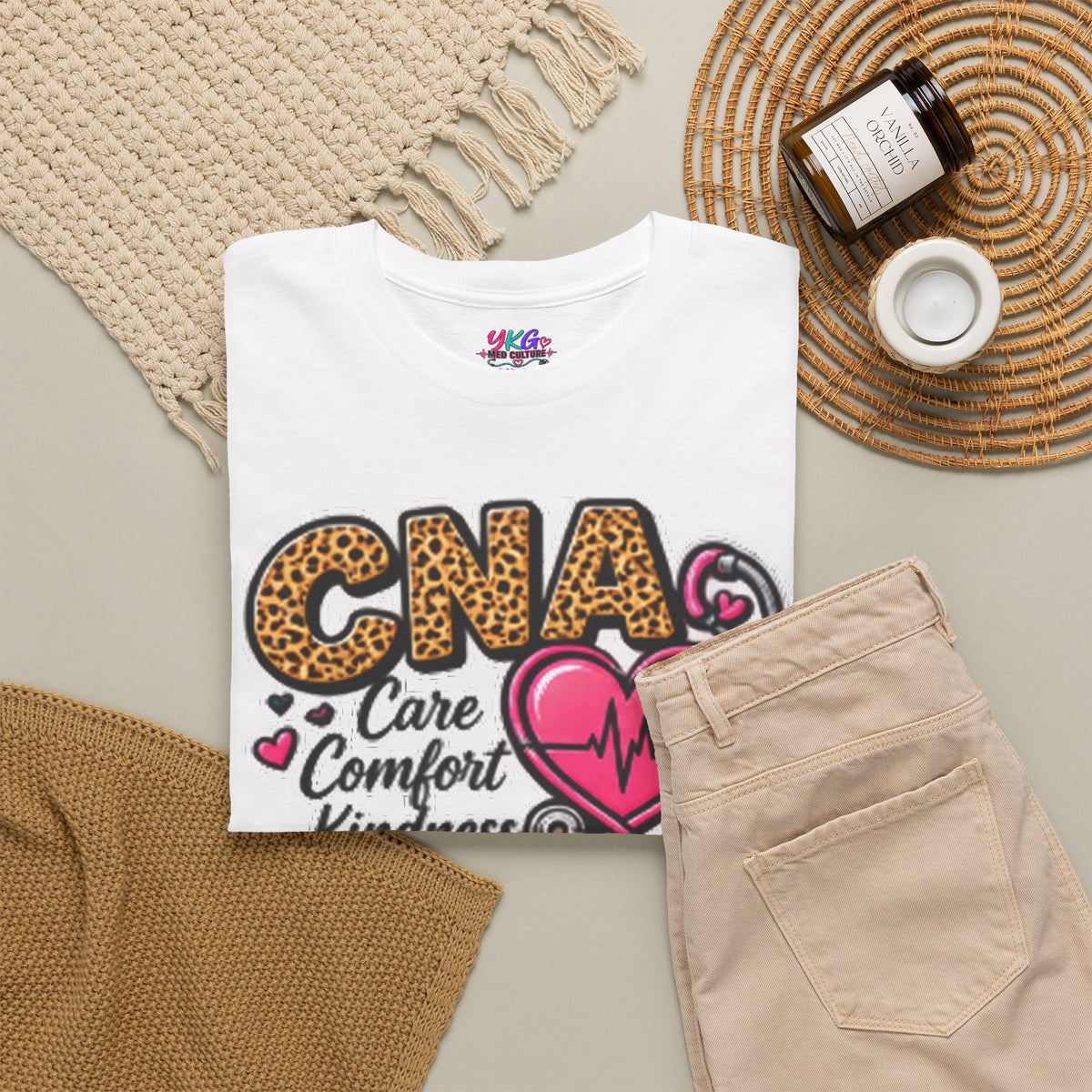 CNA Tee - "Care Comfort Kindness" Heartbeat Stethoscope Shirt for Nursing Assistants