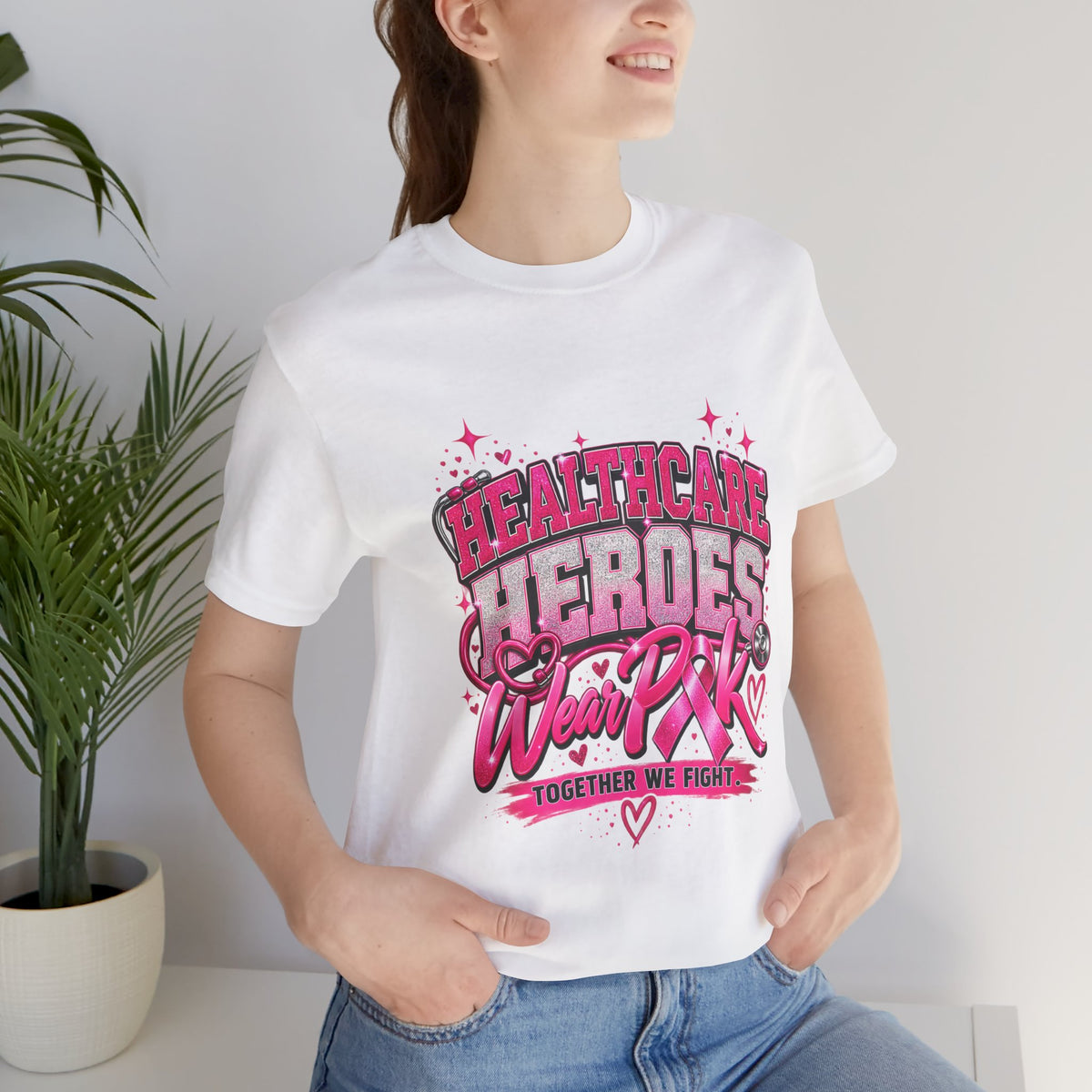 Breast Cancer Awareness Tee — "Healthcare Heroes Wear Pink" Support Ribbon Shirt