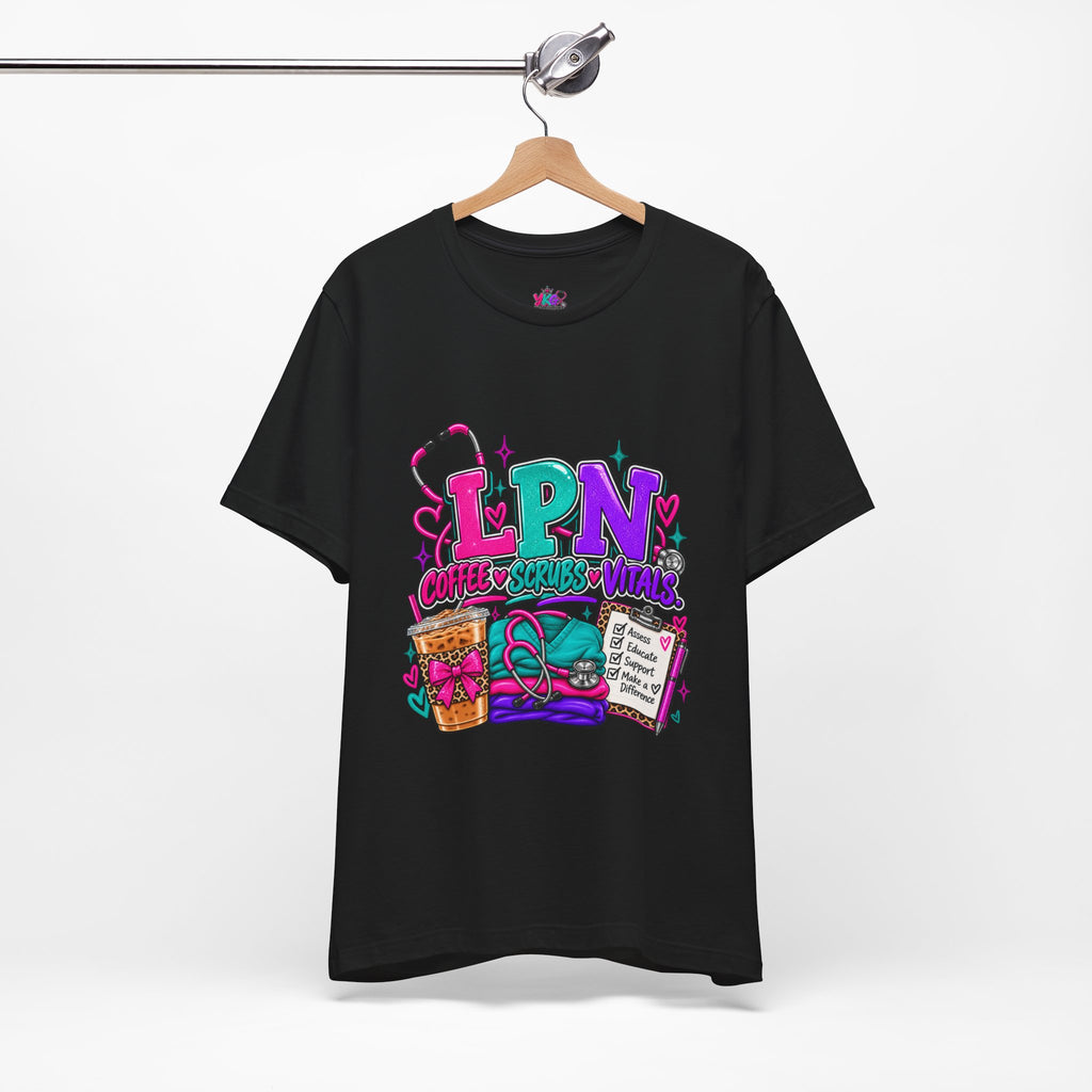 LPN T-Shirt — “Coffee • Scrubs • Vitals” Licensed Practical Nurse Graphic Tee