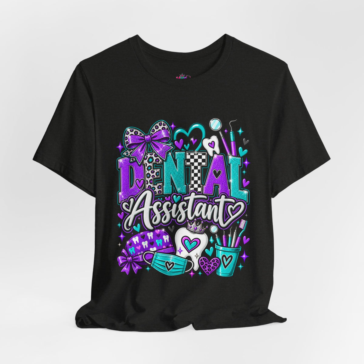 Dental Assistant T‑Shirt — Cute Purple & Teal Doodle Design
