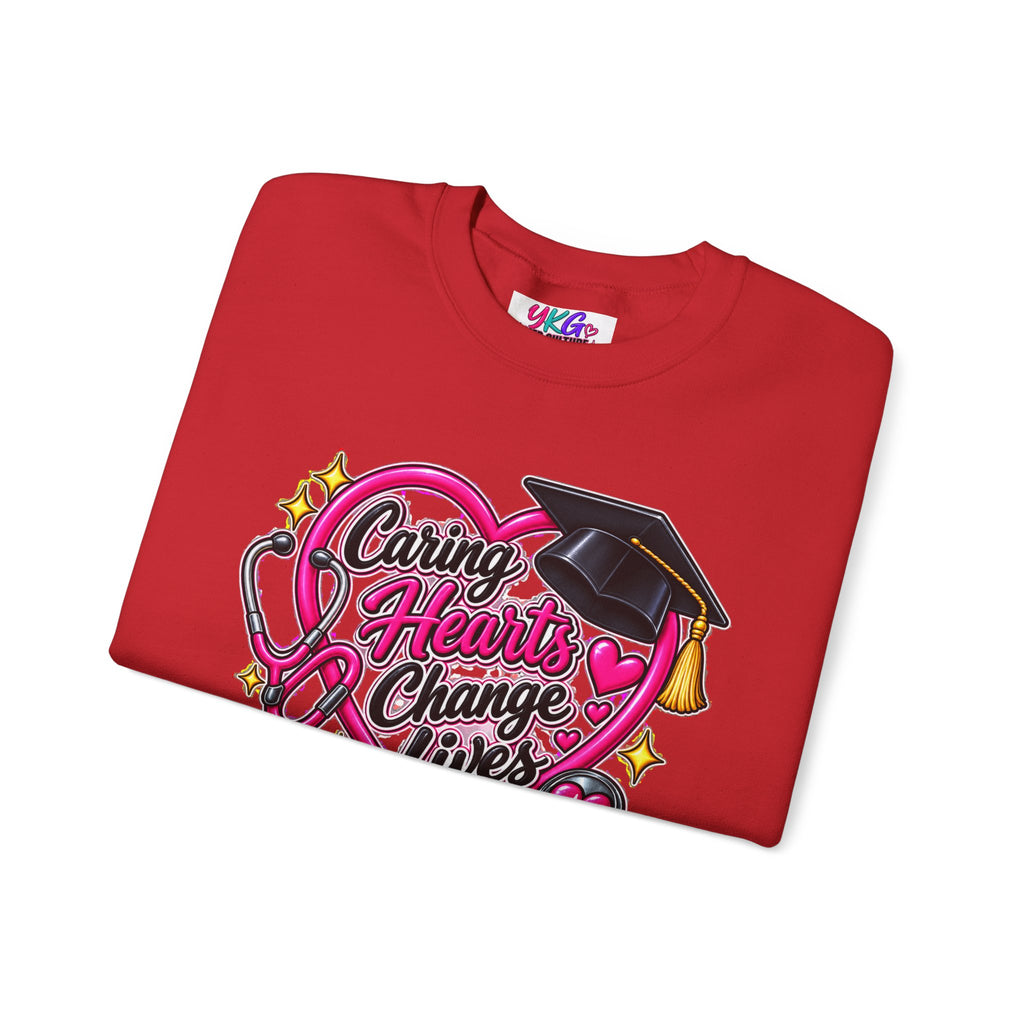 Caring Hearts Change Lives Sweatshirt — Nurse Graduation Stethoscope Crewneck