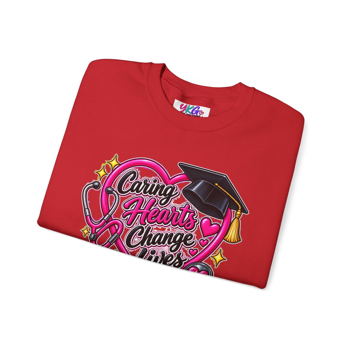 Caring Hearts Change Lives Sweatshirt — Nurse Graduation Stethoscope Crewneck
