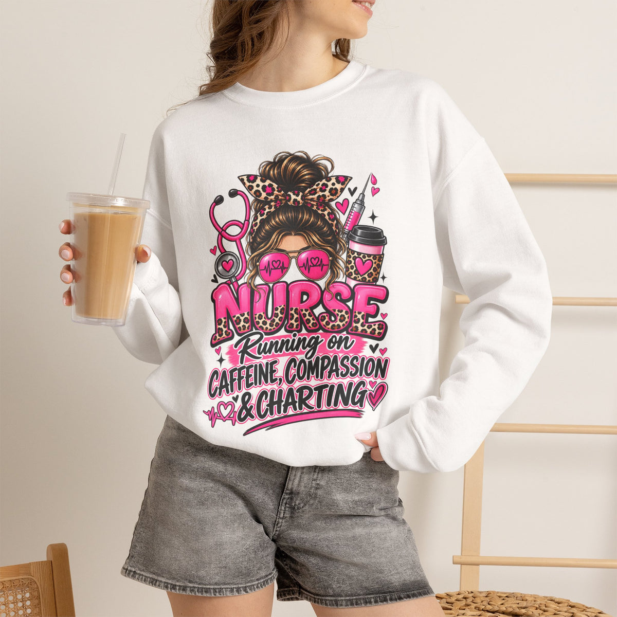 Registered Nurse Crewneck Sweatshirt — Caffeine, Compassion & Charting