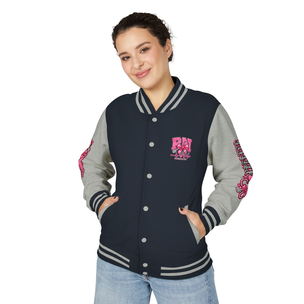 RN Registered Nurse Letterman Jacket — Pink Bow Varsity Jacket for Nurses