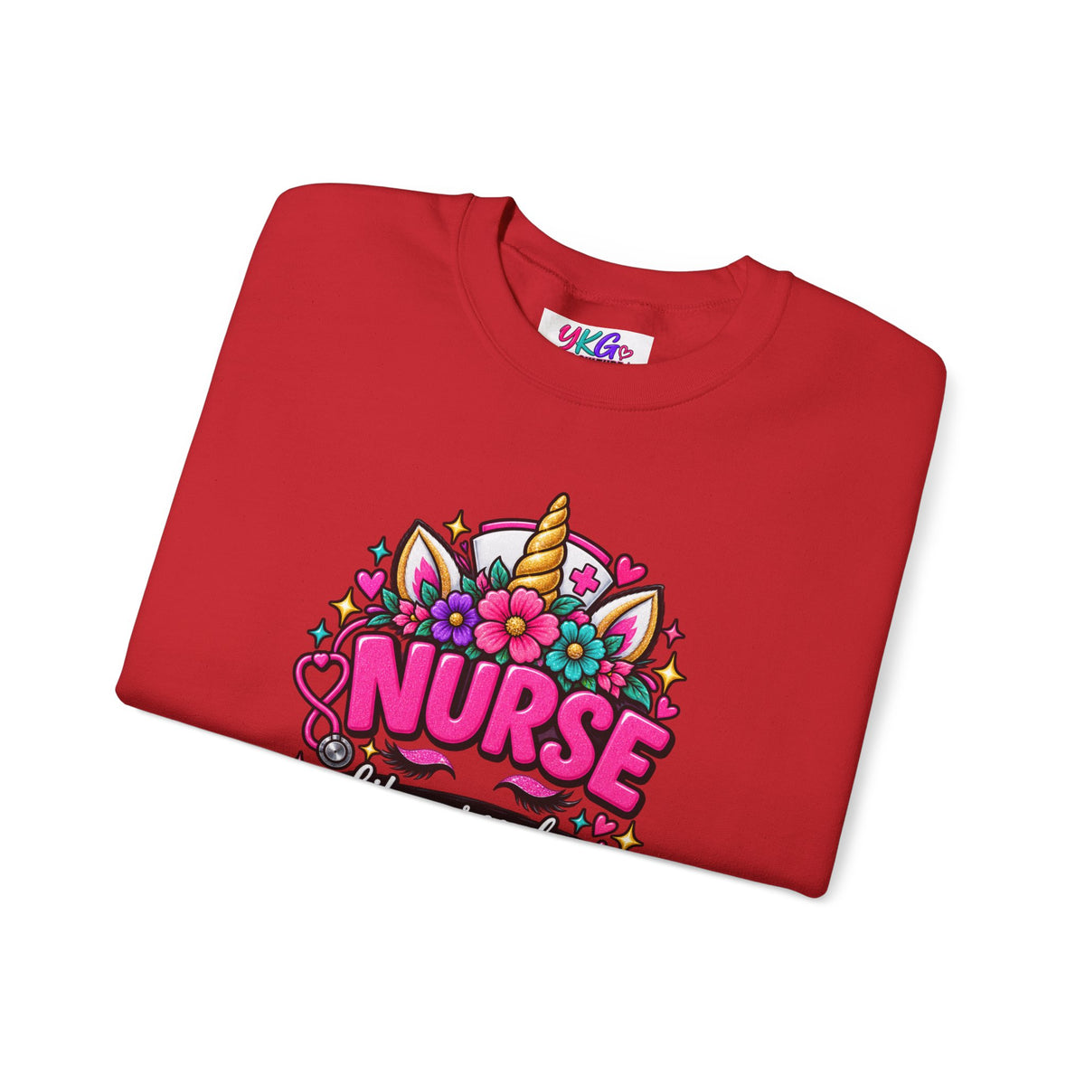 Crewneck Sweatshirt — "Nurse Like a Regular Nurse, Only More Magical" Cute Unicorn Nursing Pullover