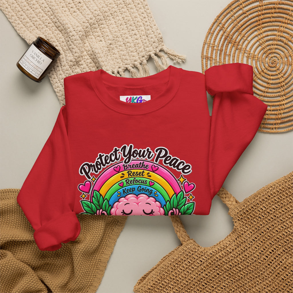 Protect Your Peace Crewneck Sweatshirt — Mental Health Matters Rainbow Brain