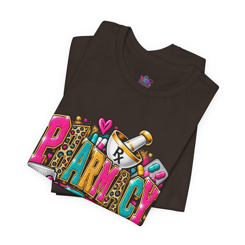 Pharmacy Tech T-Shirt – Colorful Heart & Pill Graphic Tee for Pharmacy Technicians