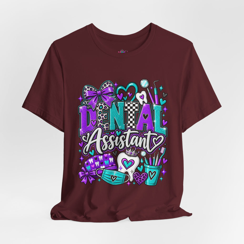Dental Assistant T‑Shirt — Cute Purple & Teal Doodle Design