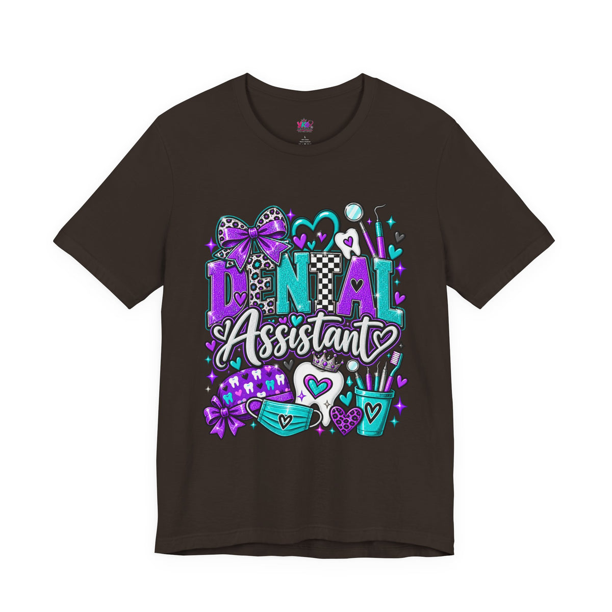 Dental Assistant T‑Shirt — Cute Purple & Teal Doodle Design