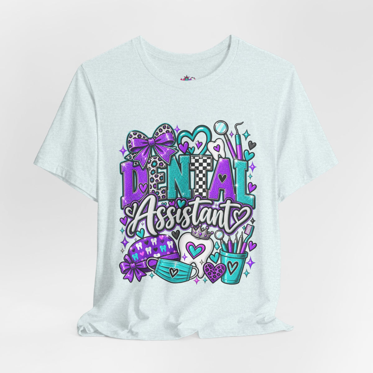Dental Assistant T‑Shirt — Cute Purple & Teal Doodle Design