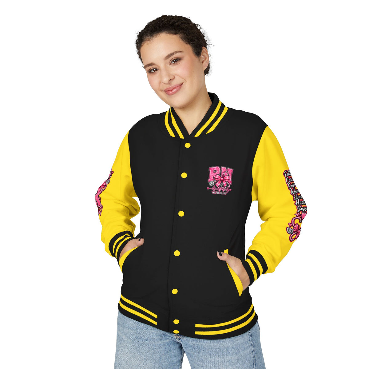 RN Registered Nurse Letterman Jacket — Pink Bow Varsity Jacket for Nurses