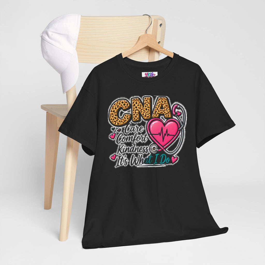 CNA Tee - "Care Comfort Kindness" Heartbeat Stethoscope Shirt for Nursing Assistants