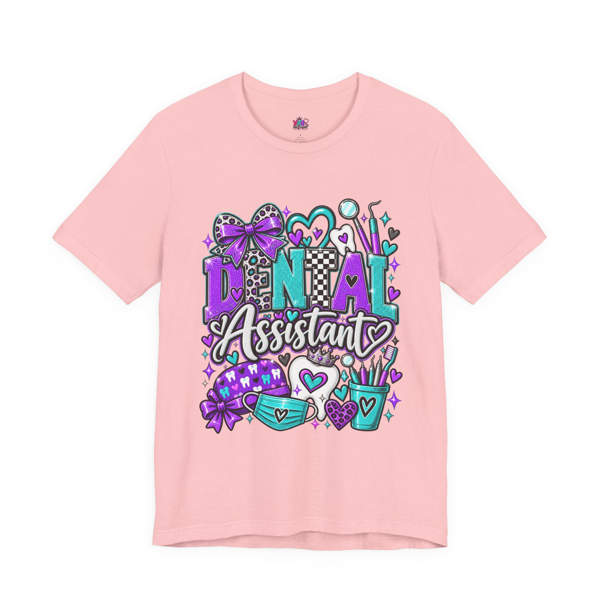 Dental Assistant T‑Shirt — Cute Purple & Teal Doodle Design