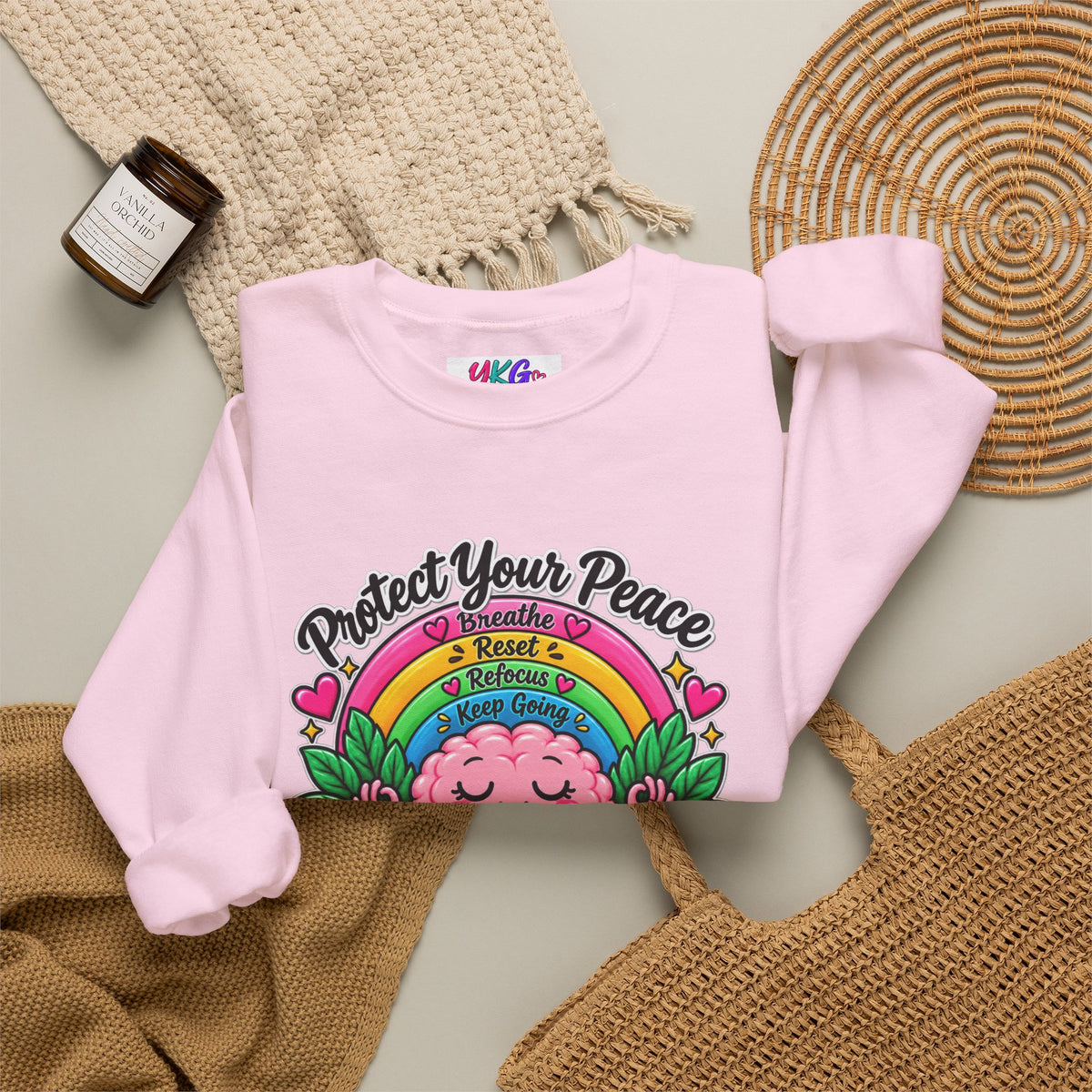 Protect Your Peace Crewneck Sweatshirt — Mental Health Matters Rainbow Brain