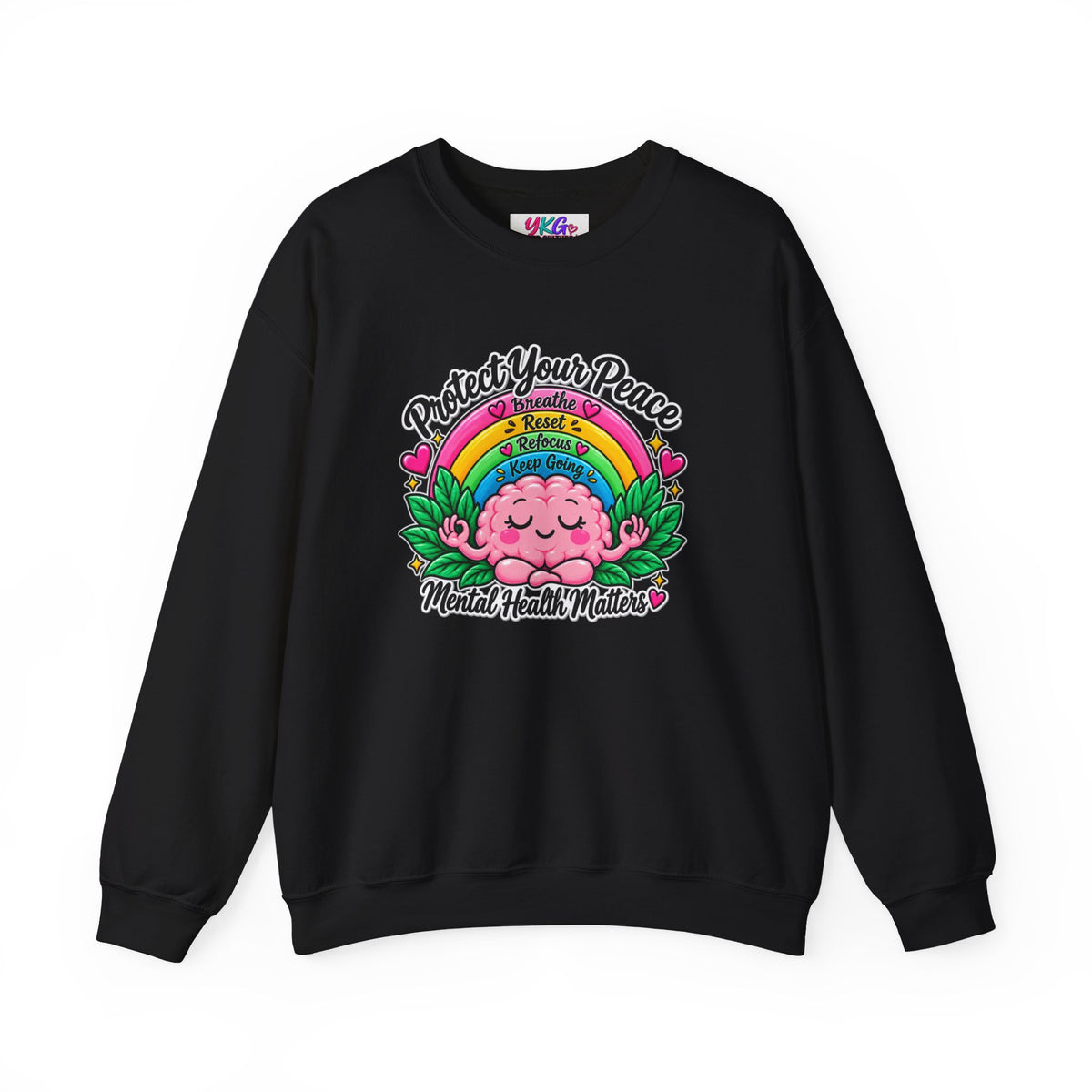 Protect Your Peace Crewneck Sweatshirt — Mental Health Matters Rainbow Brain