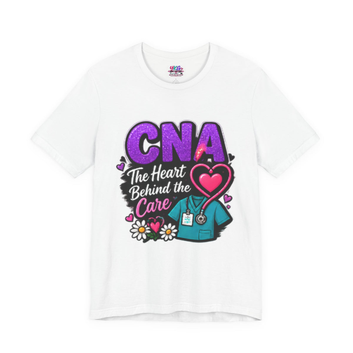 CNA T-Shirt — “The Heart Behind the Care” Nursing Scrubs Tee