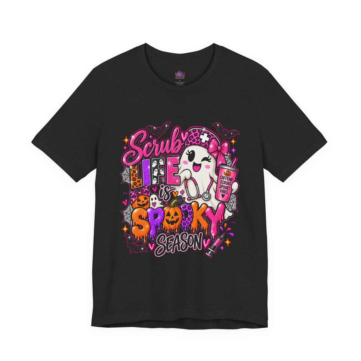 Spooky Season Scrub Life Graphic Tee — Halloween Nurse & Healthcare Cartoon Shirt